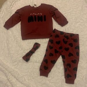 Infants Burgundy 'Mama's Mini' Set with Headband